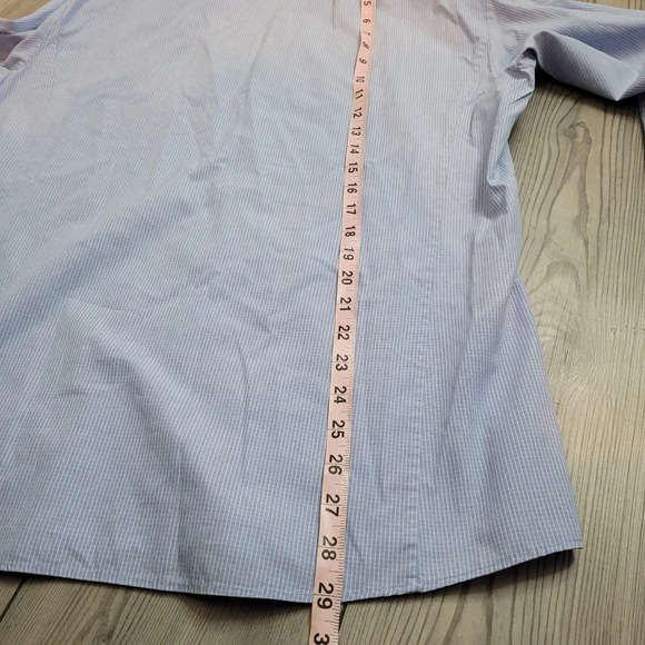 Thomas Mens Button-Up Shirt 15.5 Blue Cotton Striped Slim Fit Long Sleeves - Picture 6 of 7